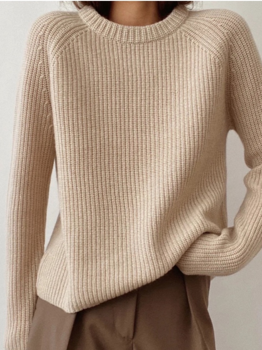 Jenni Kayne 100% Cashmere Fisherman Sweater Crewneck Cream Beige Extra Large